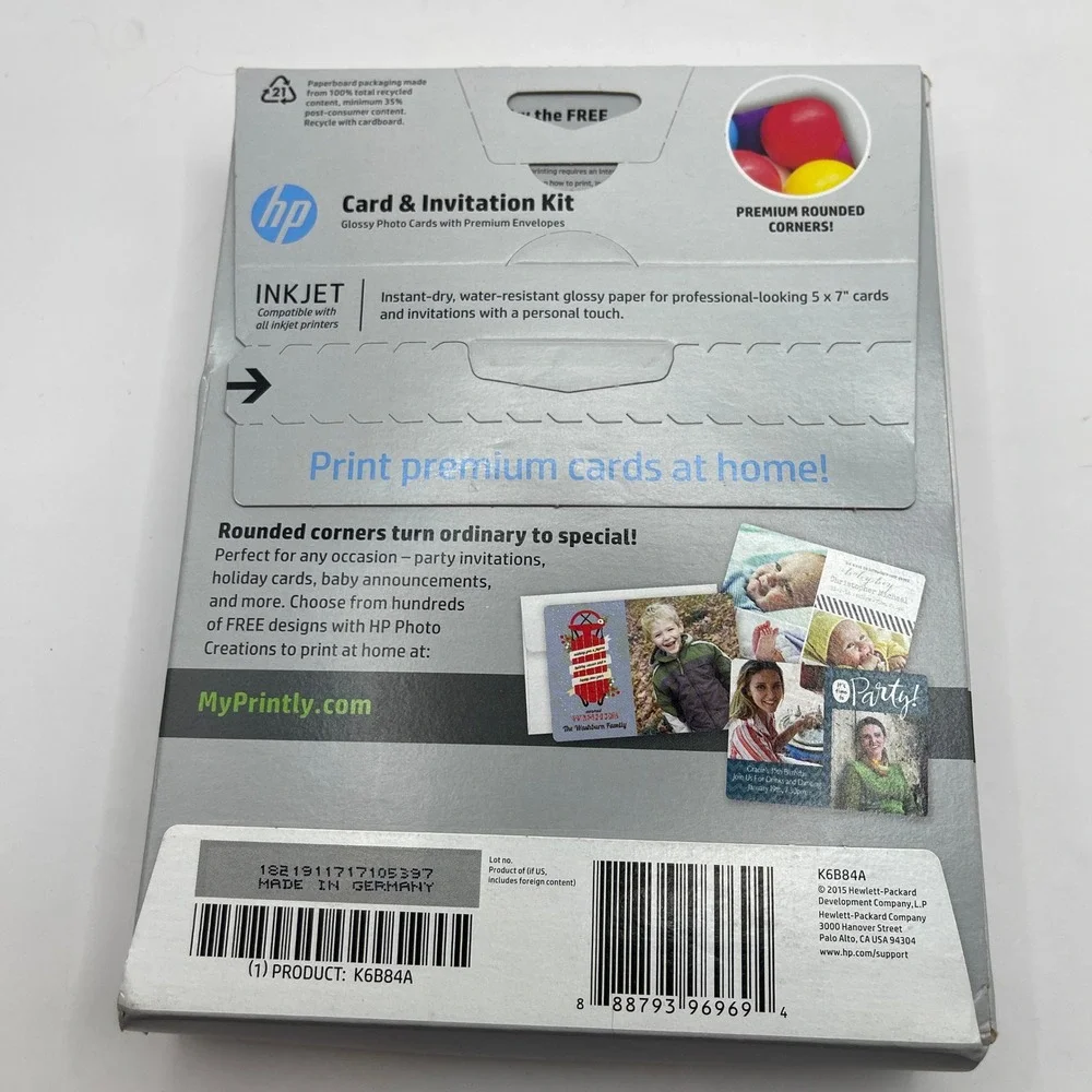 HP Card and Invitation Kit Glossy 5x7 Rounded Corner Inkjet Photo Paper K6B84A